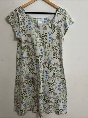 Crabtree & Evelyn Cream Dress with Green and Blue Floral Print